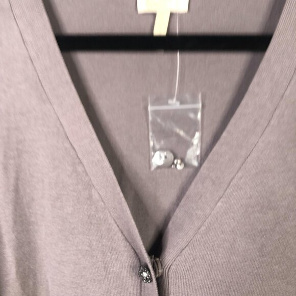 LOGO Lavish Cardigan Sweater Womens XL Taupe Longline Embellished Lace Pockets - Picture 13 of 16